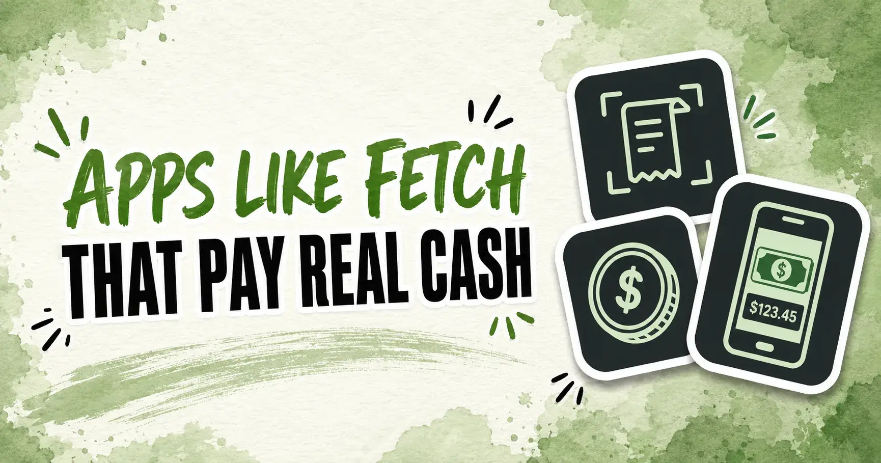 Apps like Fetch that pay real cash, with receipt, coin, and smartphone reward icons