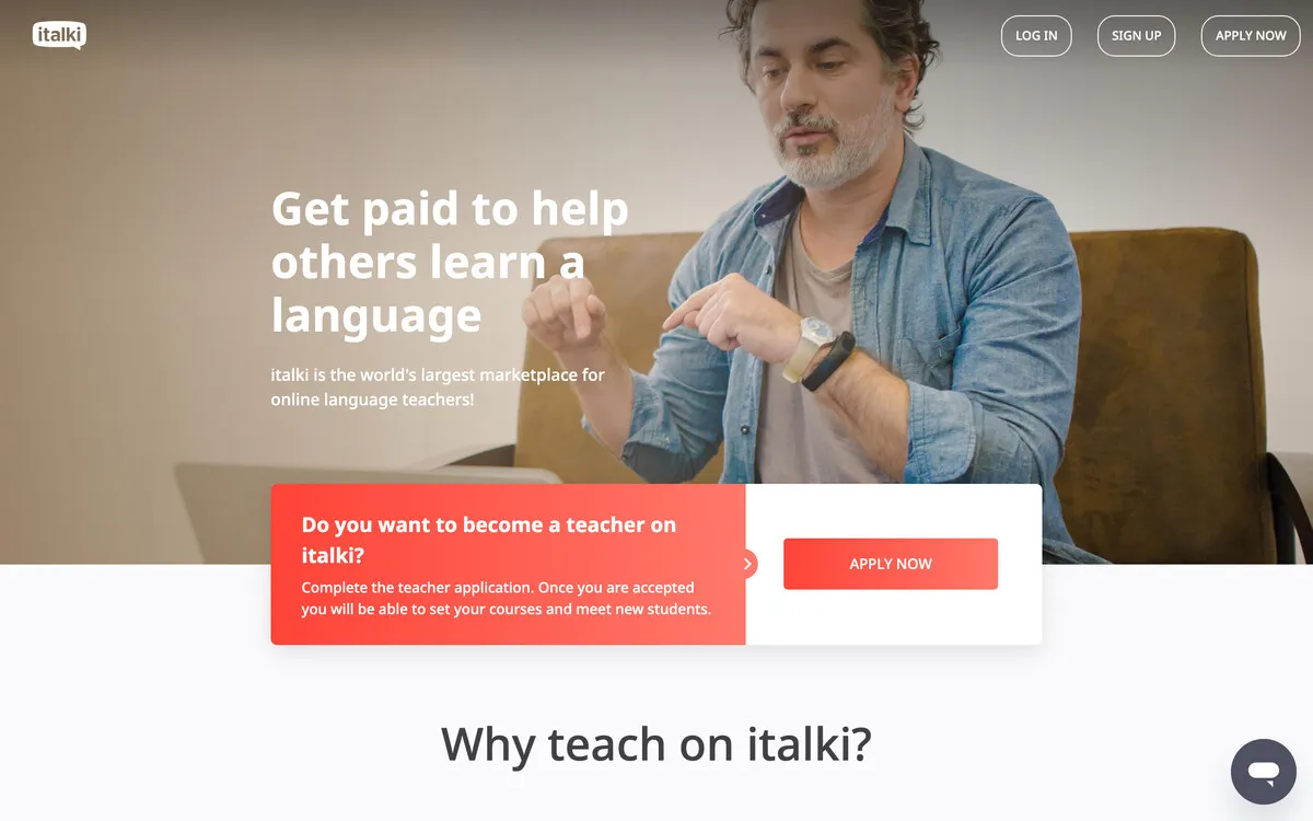 iTalki teacher application page for online language tutors