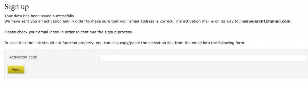 Ebesucher activate email step 2