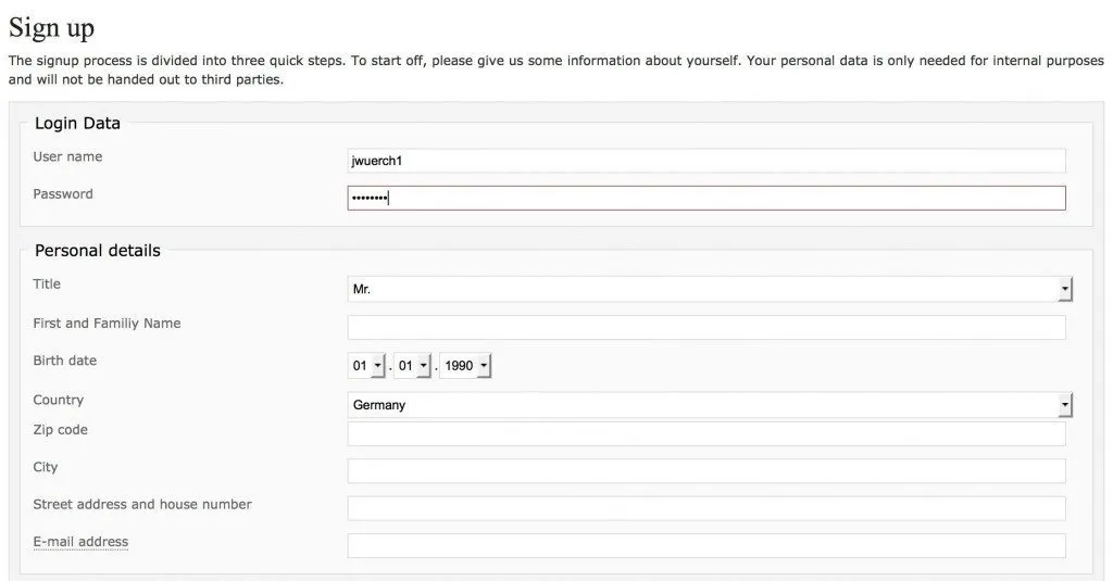 Ebesucher sign up step 1