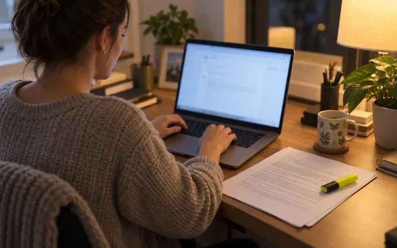 Renter at a desk writing an email next to a printed lease renewal letter