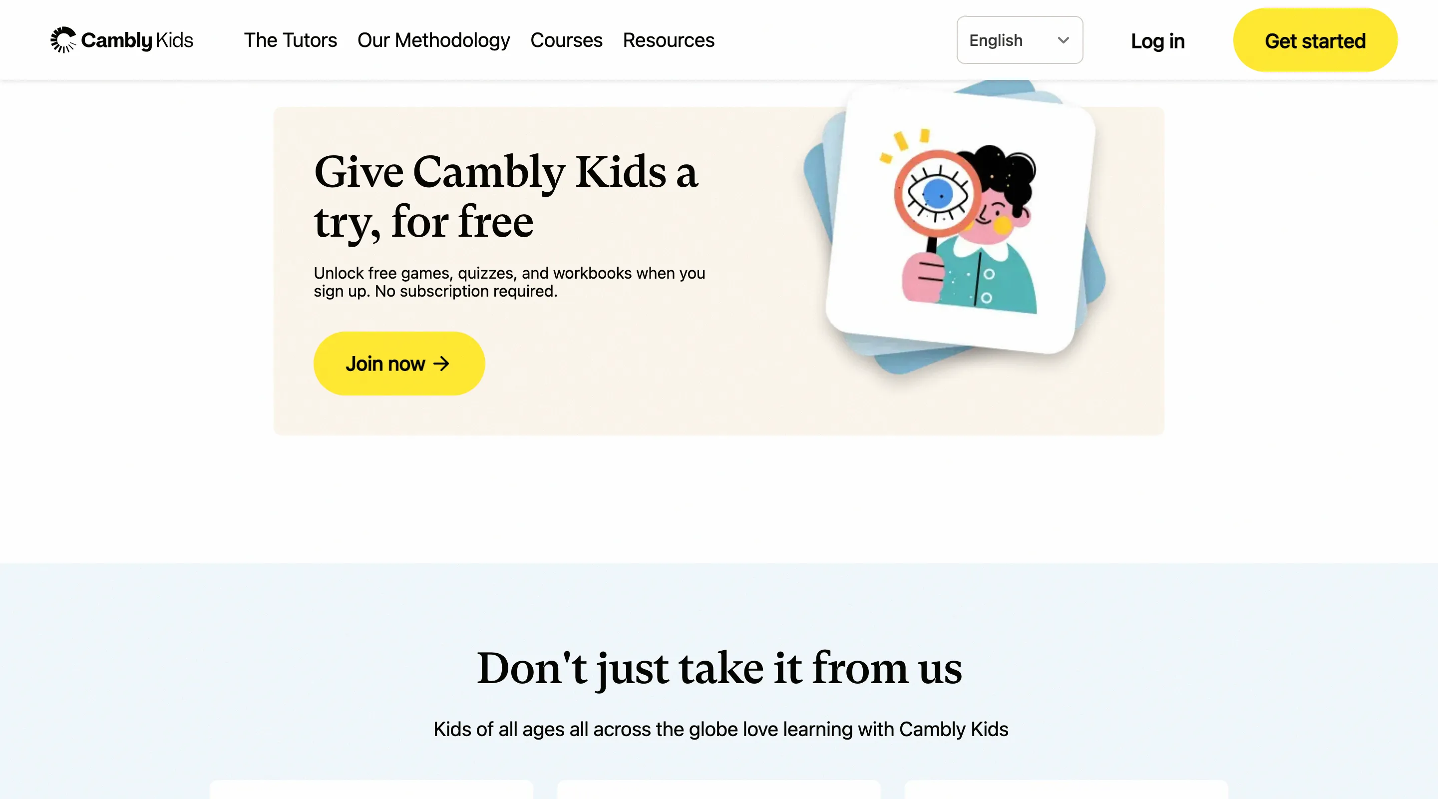 Cambly Kids curriculum details page showing age-appropriate lesson plans and learning progression
