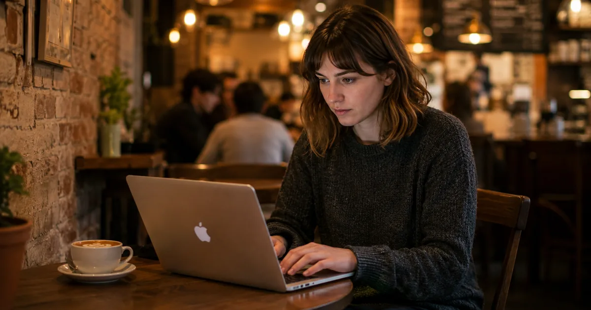 Freelancer working from a cafe on their side hustle