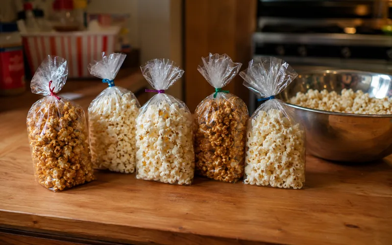 Bagged flavored popcorn ready to sell