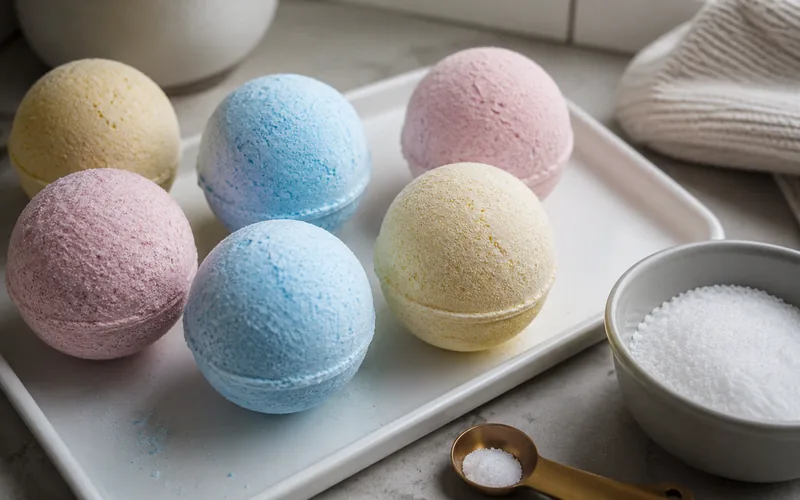 Bath bombs arranged on a tray