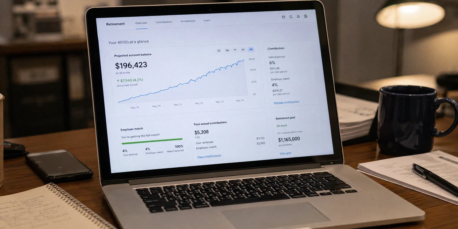 Employer 401k match dashboard illustrating a free money hack