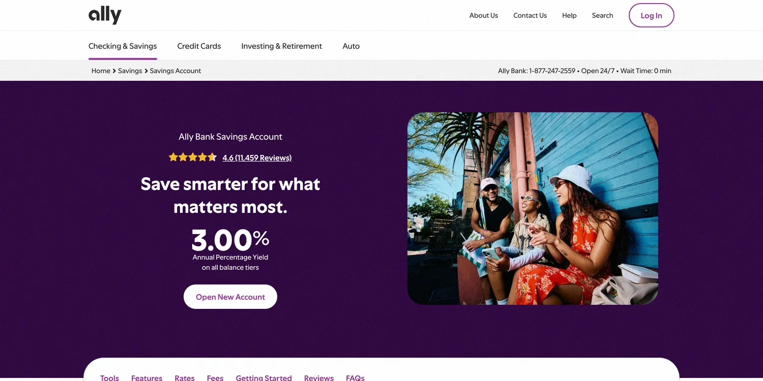 Ally Bank high-yield online savings account paying 3.00% APY