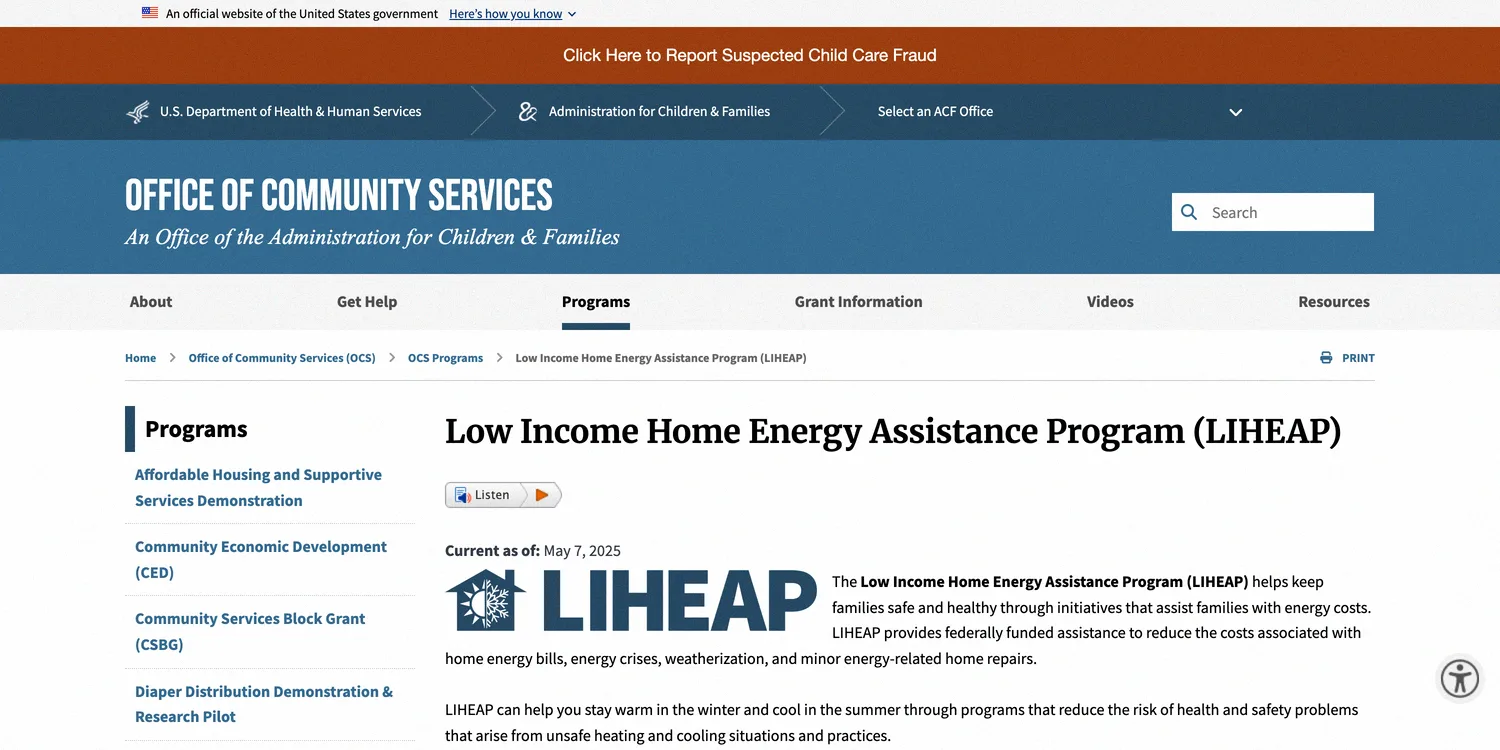LIHEAP federal energy assistance program that lowers utility bills for free