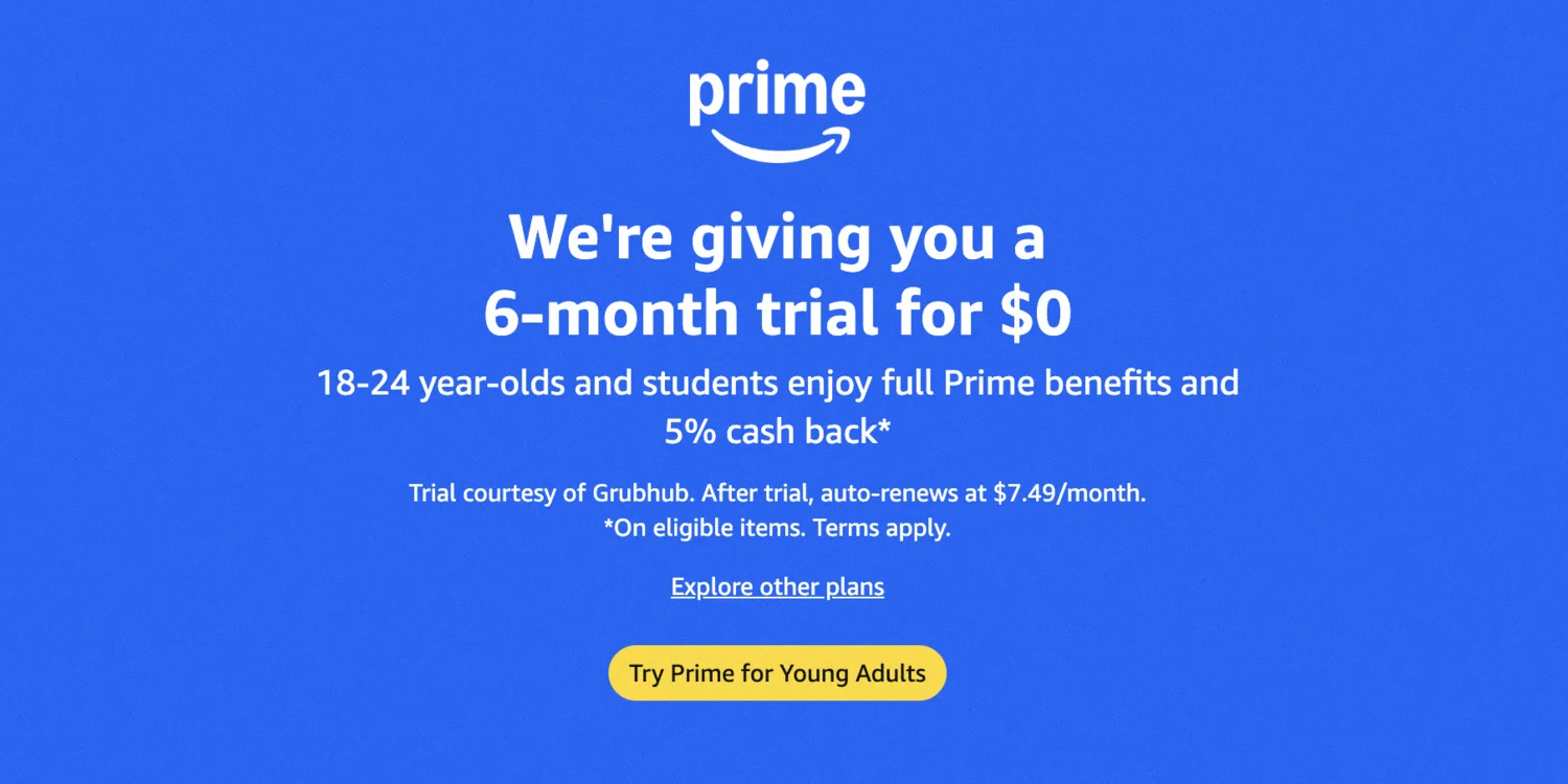Amazon Prime Student six month free trial for students