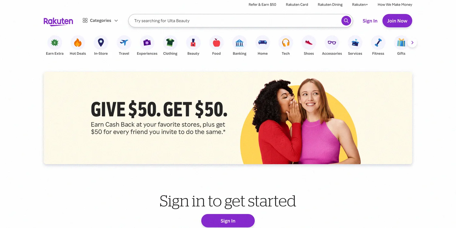 Rakuten refer-a-friend program paying $50 for every friend you invite