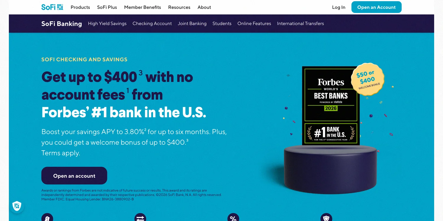 SoFi bank account sign-up bonus offer paying up to $400, a free money hack