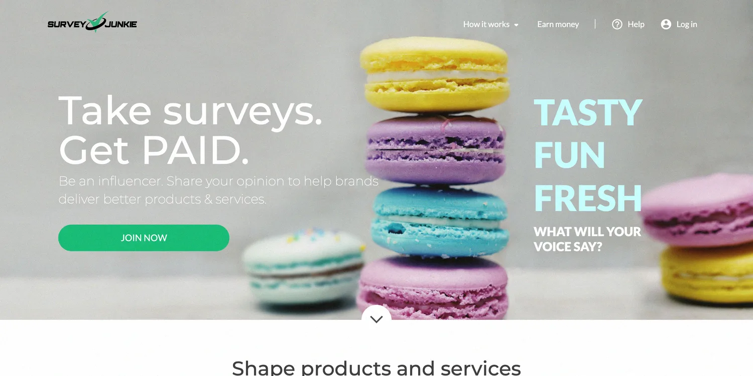 Survey Junkie homepage where you take paid surveys to earn free money