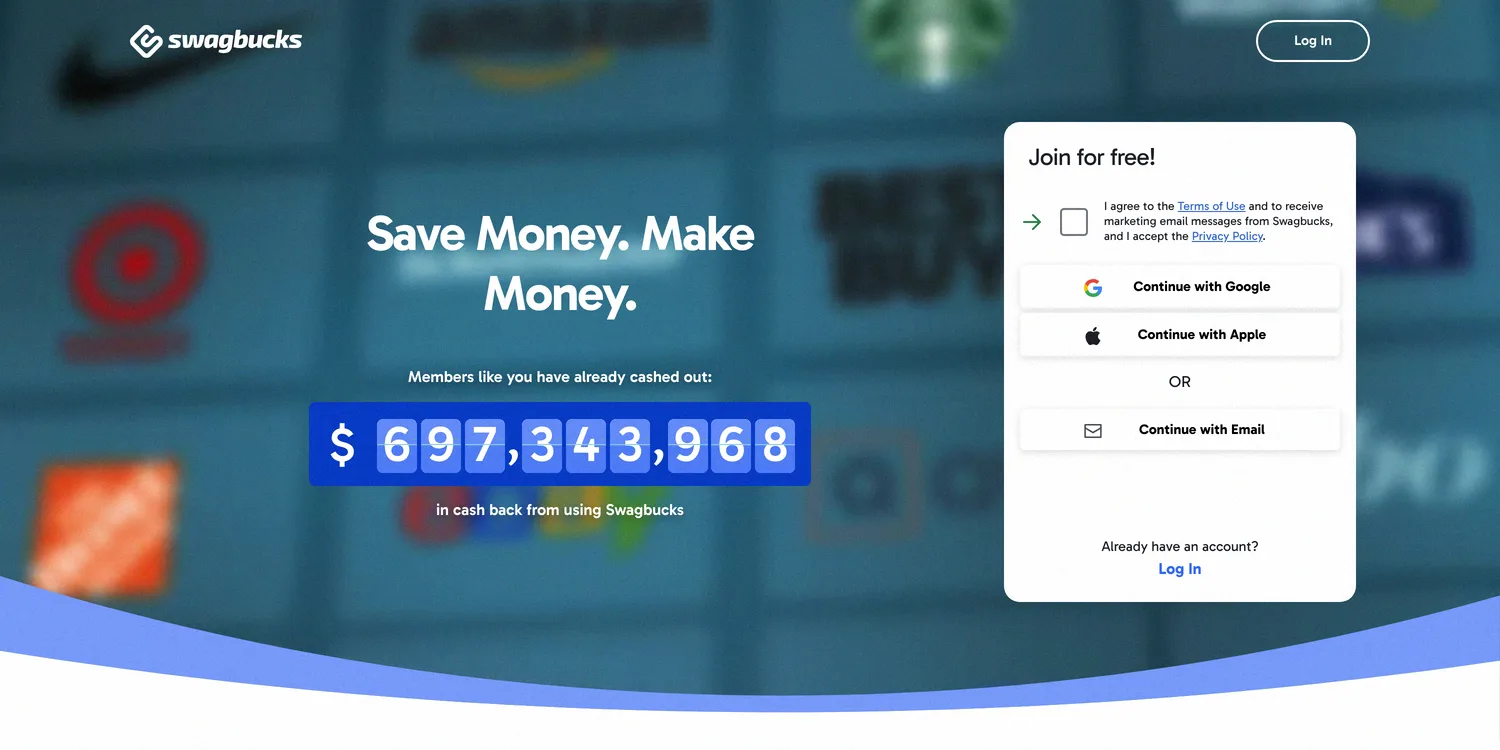 Swagbucks homepage where members have cashed out over $697 million in rewards