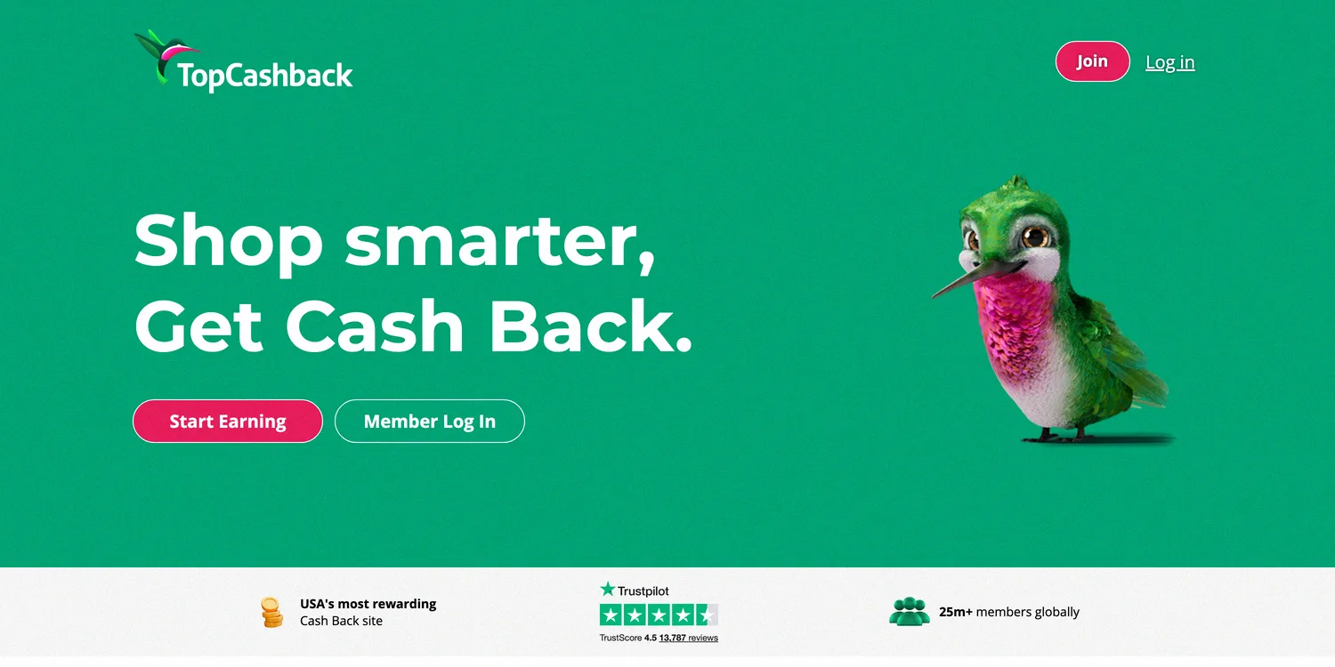 TopCashback site where online shopping earns cash back