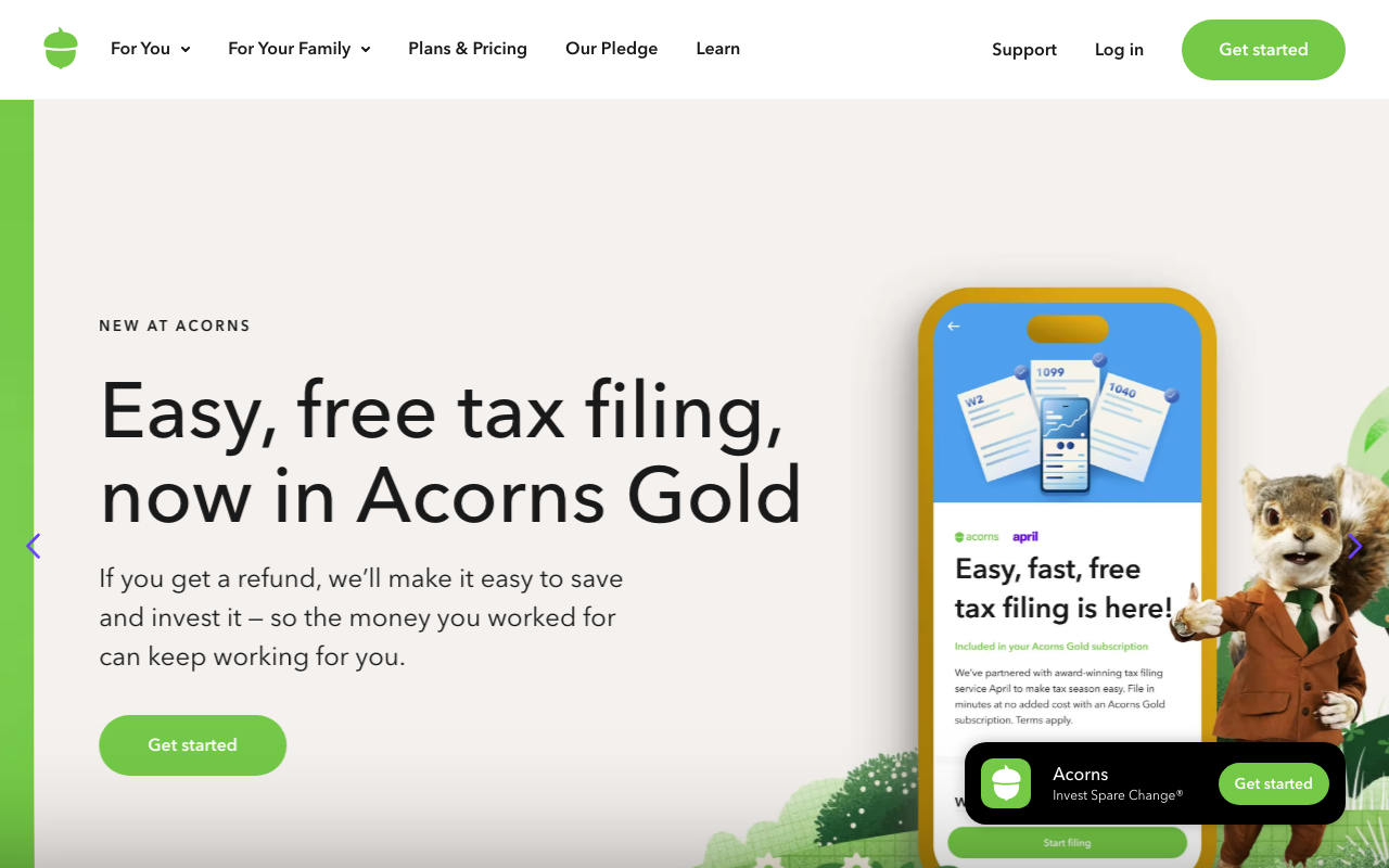 Acorns homepage screenshot