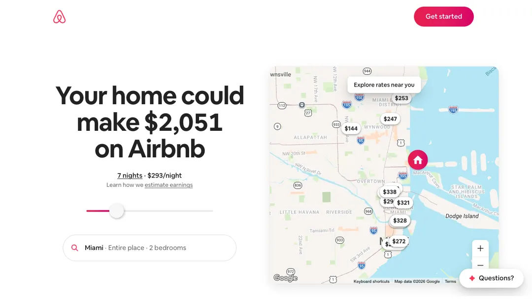 Airbnb host page estimating what a Miami home could make on Airbnb