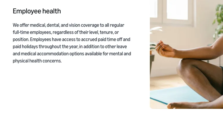 Amazon benefits page saying it offers medical, dental and vision coverage to all regular full-time employees