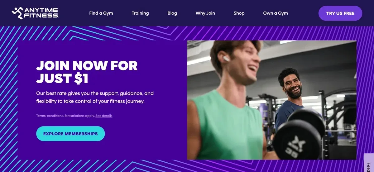 Anytime Fitness homepage offering to join now for just $1