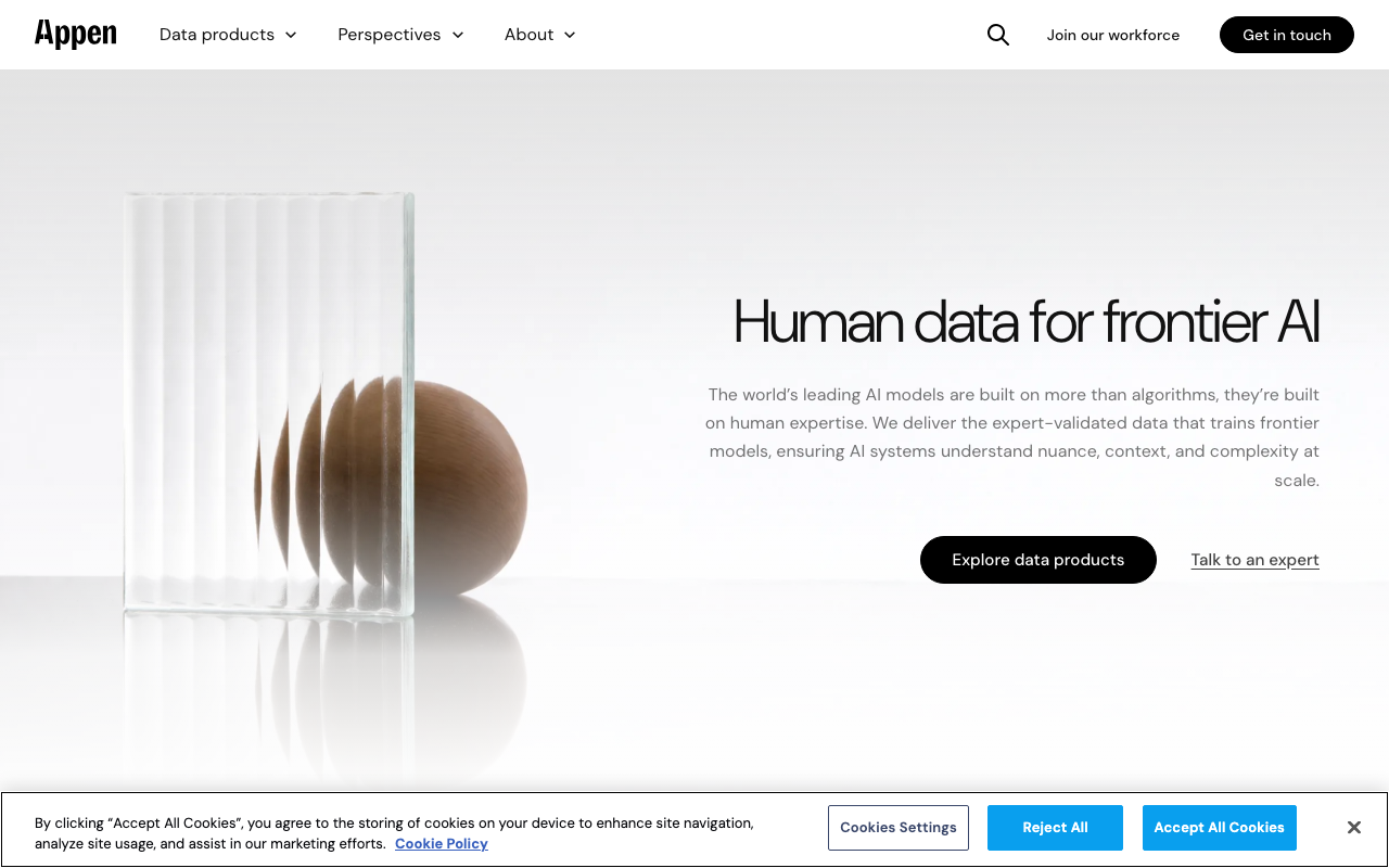 Appen homepage screenshot