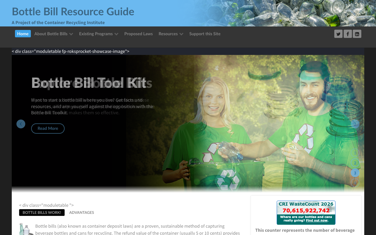 Bottle Bill Resource Guide showing which states pay container deposits