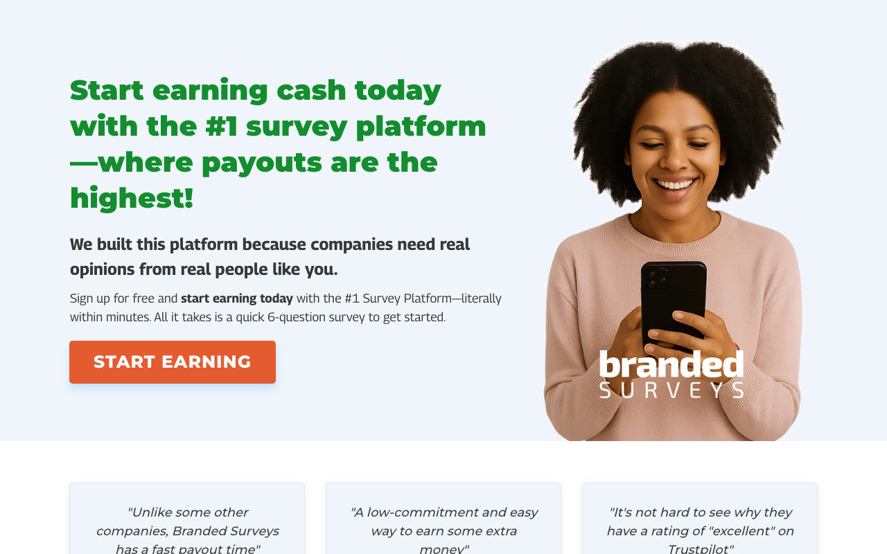 Branded Surveys homepage screenshot