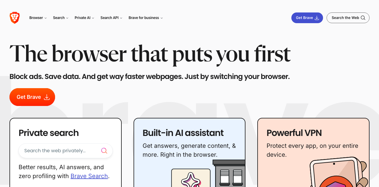 Brave browser homepage