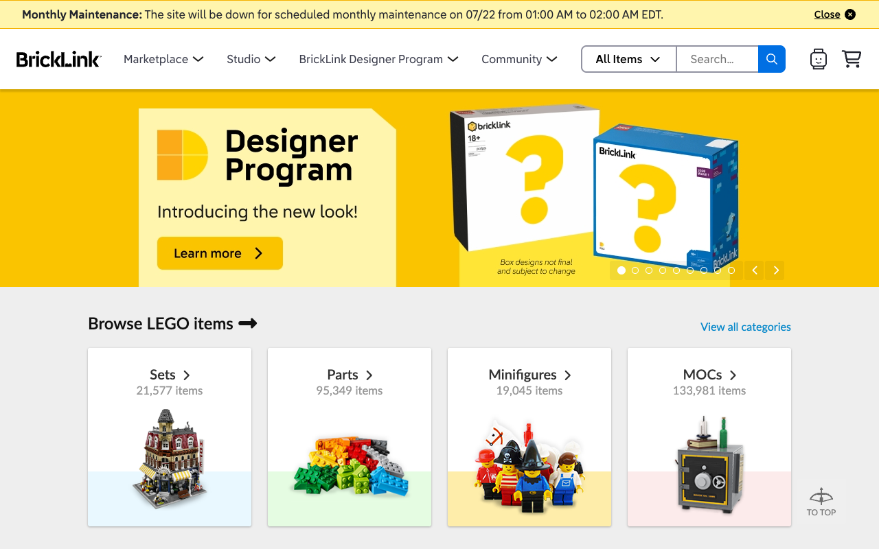 BrickLink marketplace for buying and selling LEGO sets and individual parts