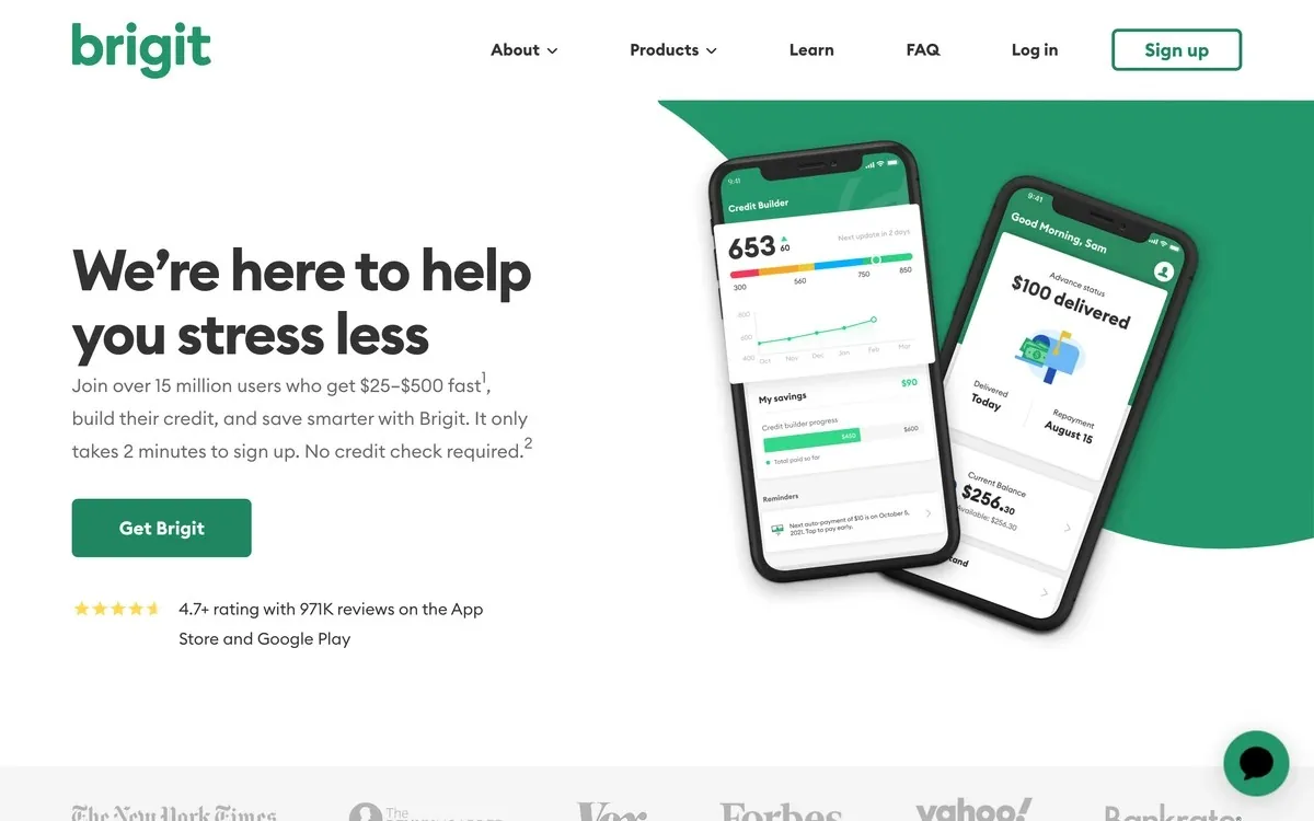 Brigit homepage screenshot