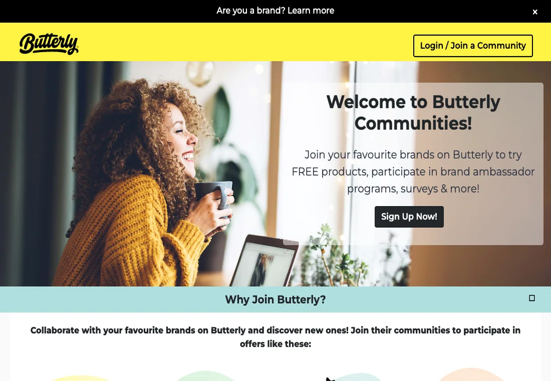 Butterly page for joining brand communities