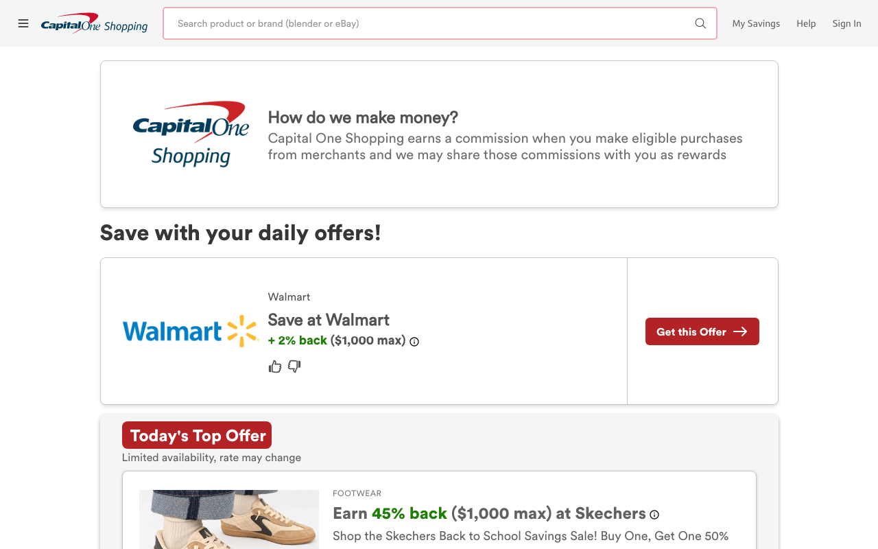Capital One Shopping homepage