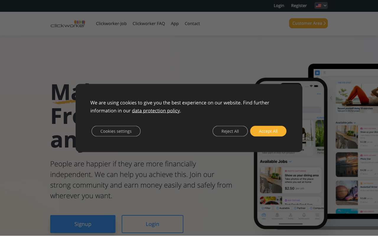 Clickworker homepage screenshot