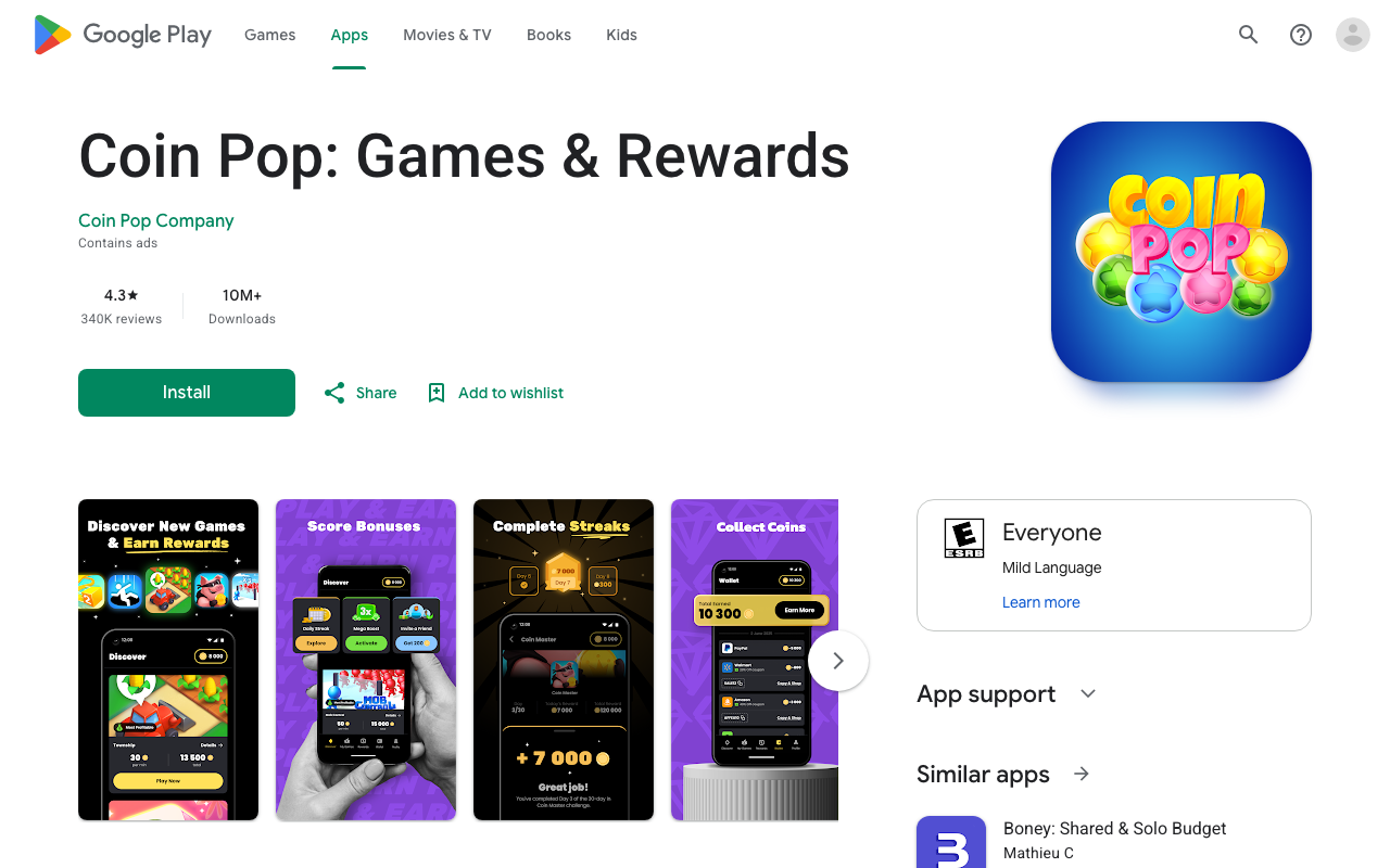 Coin Pop Google Play listing screenshot