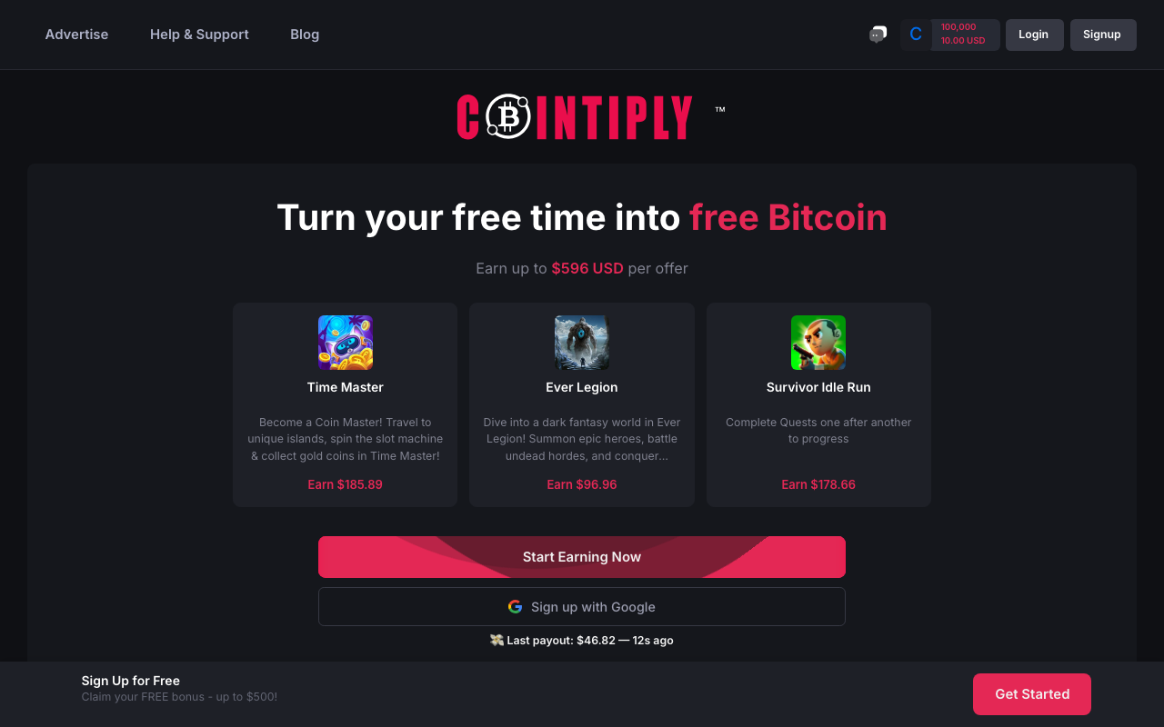 Cointiply homepage