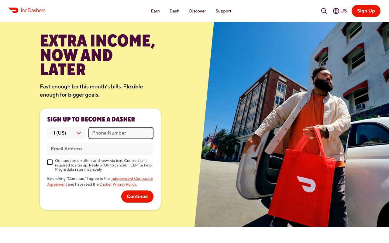 DoorDash Dasher signup page screenshot