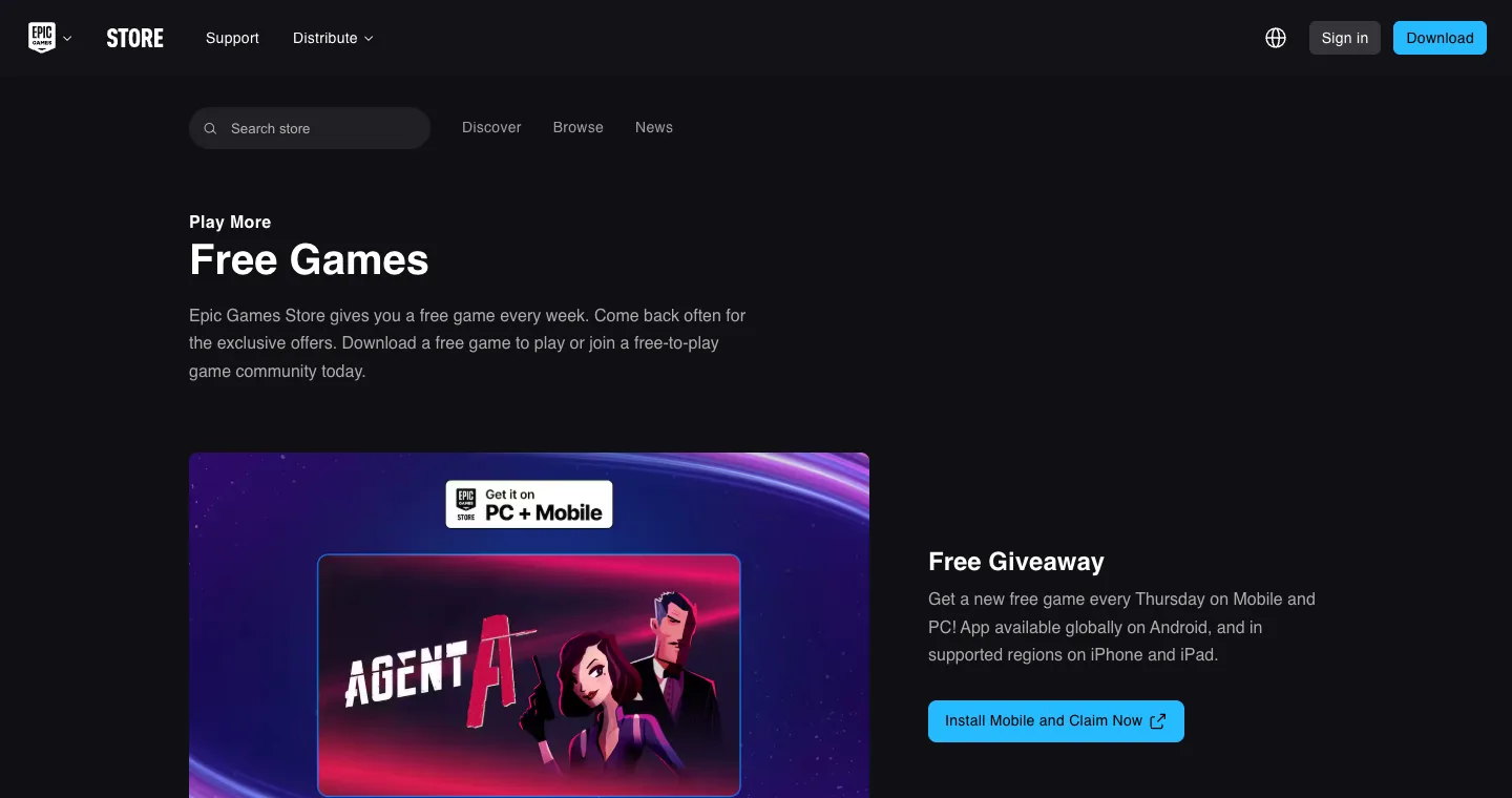 Epic Games Store free games page with this week's giveaway