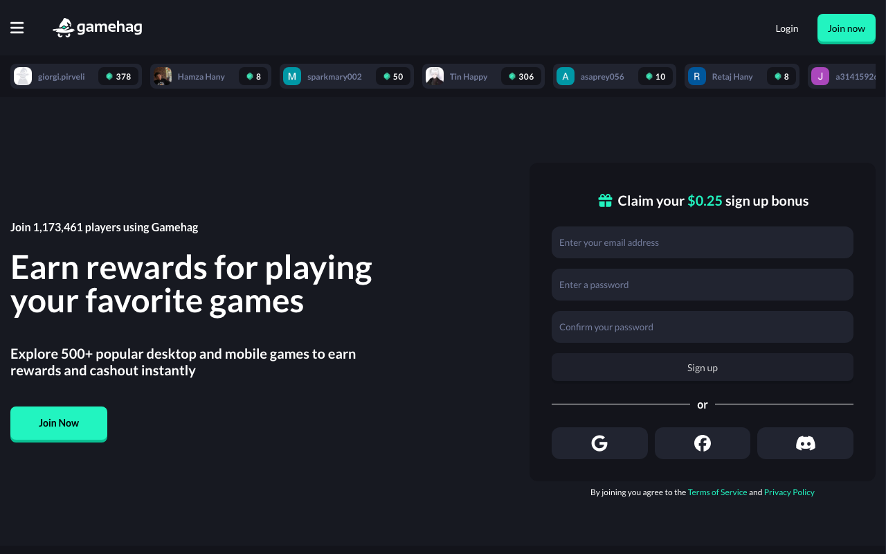 Gamehag homepage screenshot