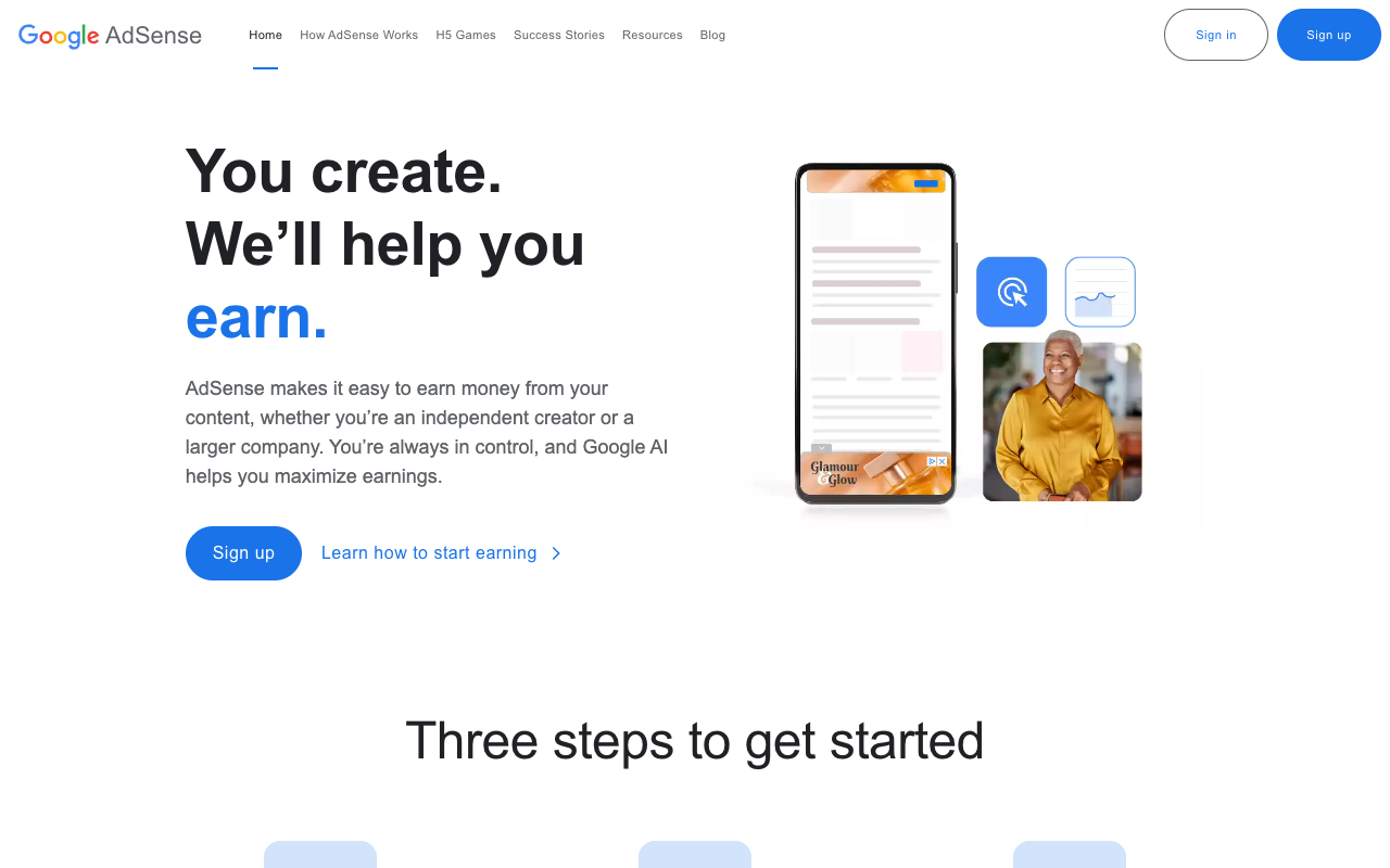 Google AdSense homepage screenshot