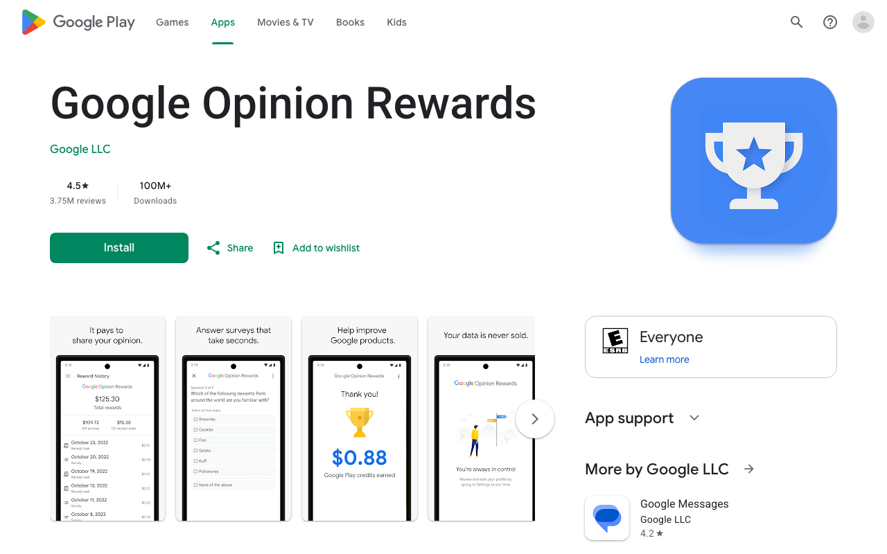 Google Opinion Rewards homepage screenshot