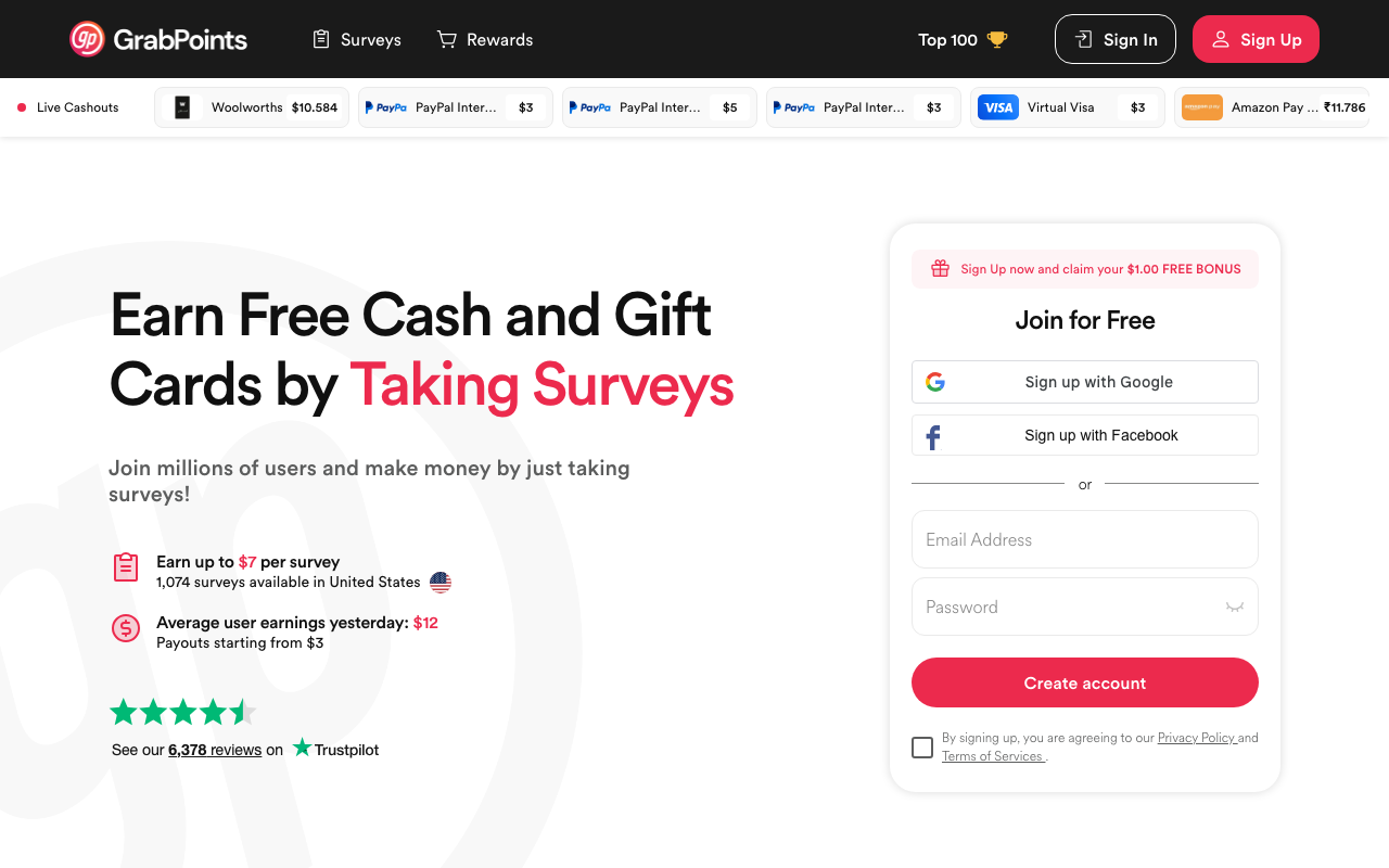 GrabPoints homepage