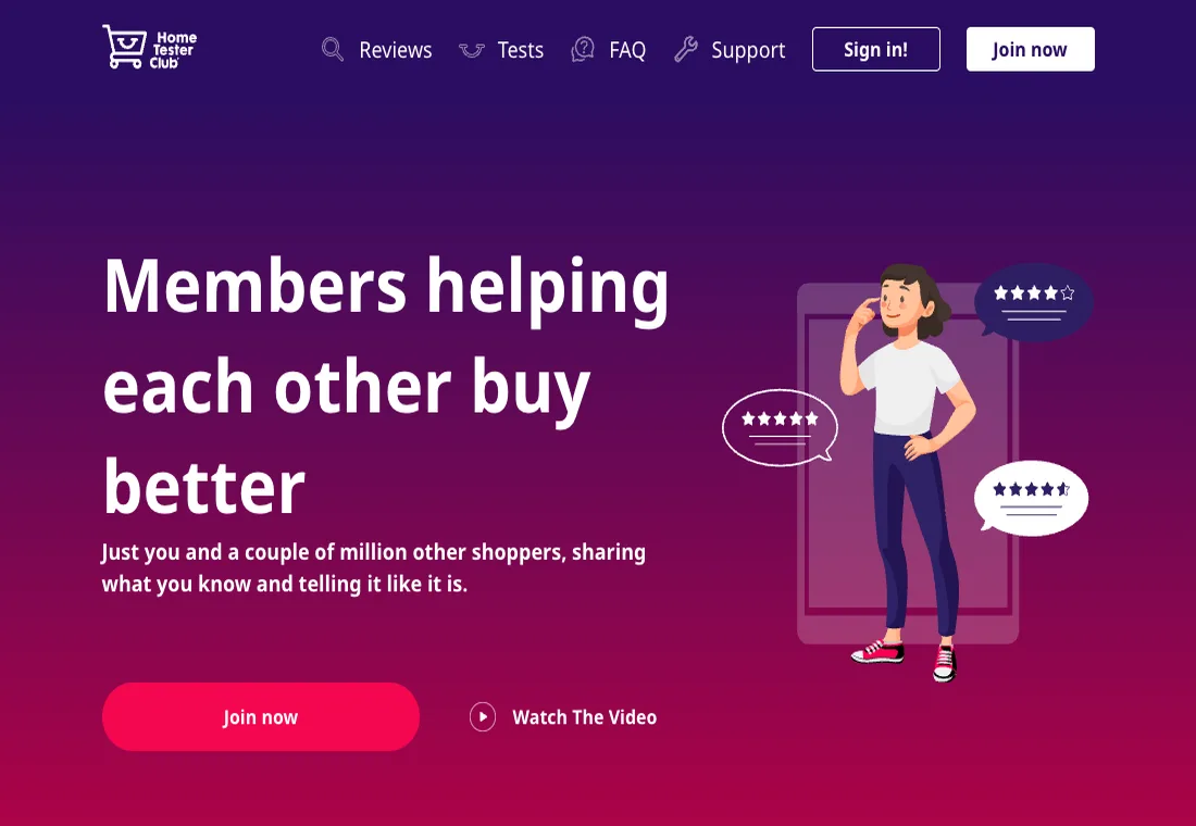 Home Tester Club homepage for free product tests