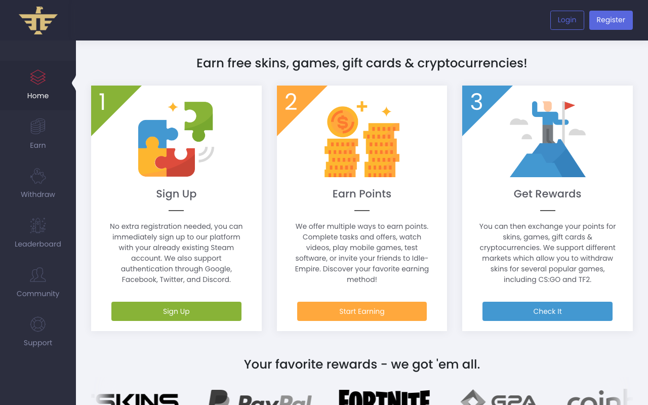 Idle-Empire homepage screenshot