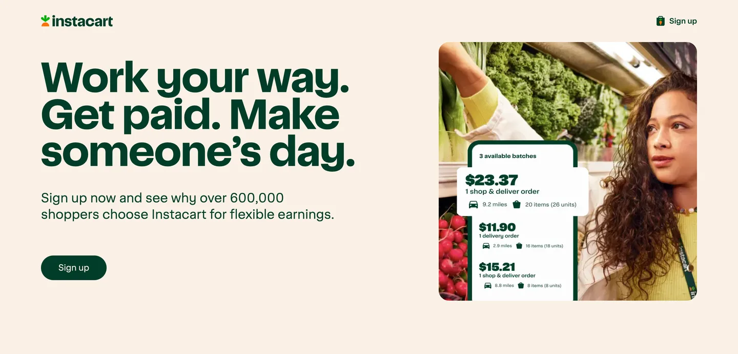 Instacart shopper sign-up page