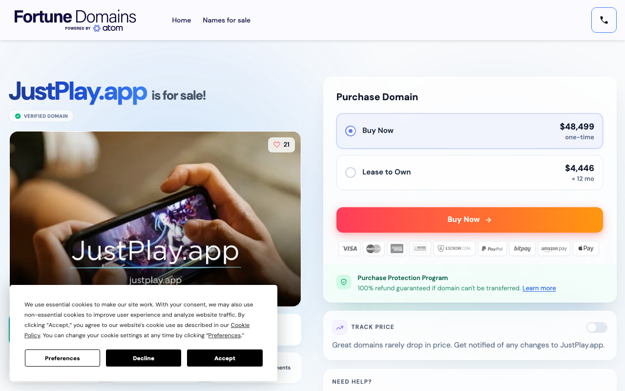 JustPlay homepage screenshot