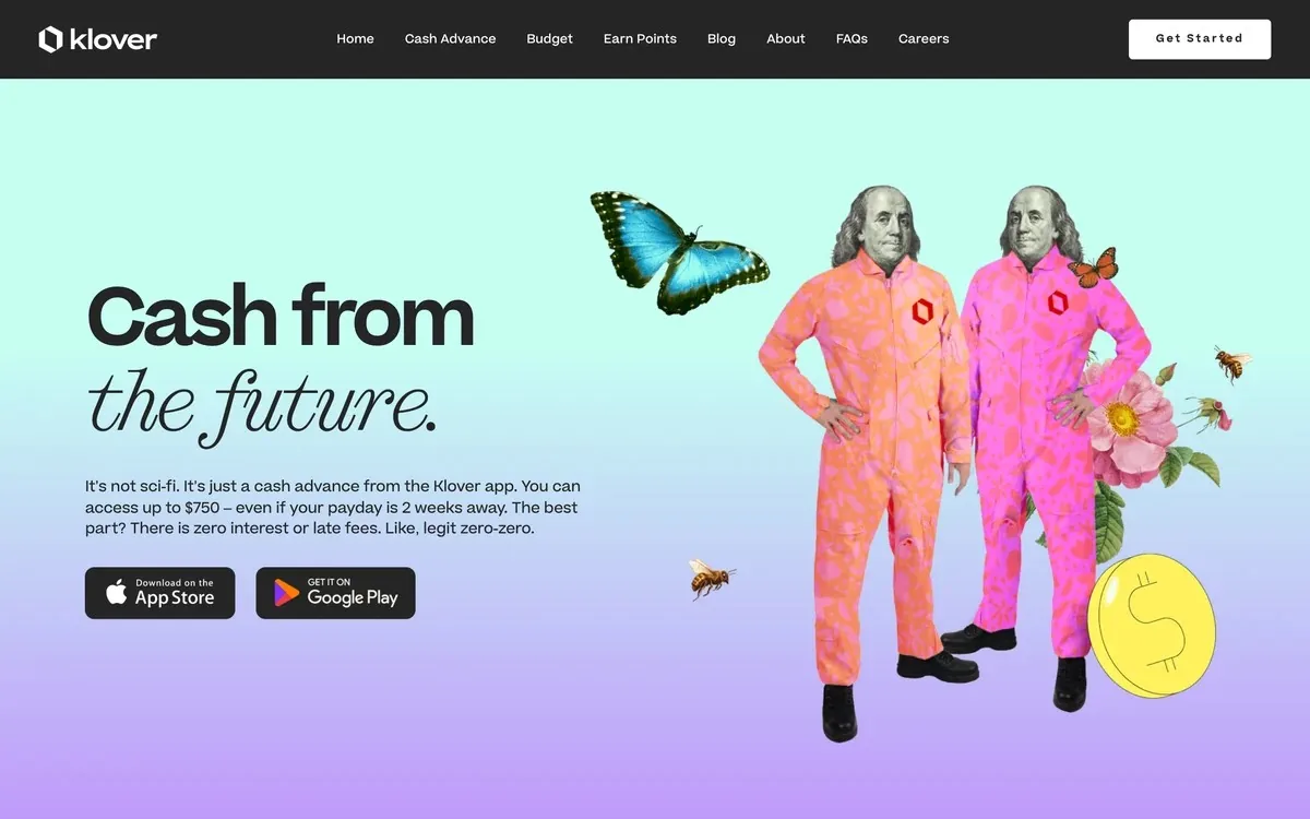 Klover homepage screenshot