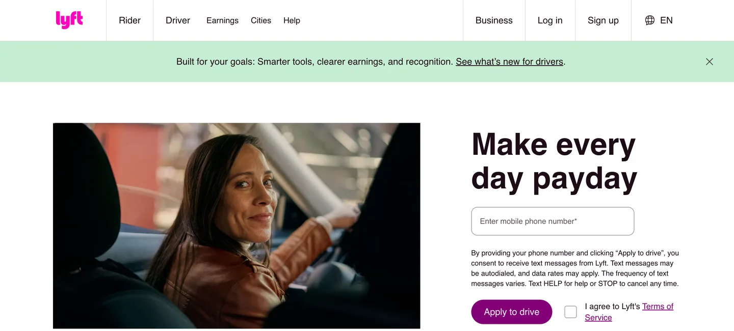 Lyft's driver sign-up page