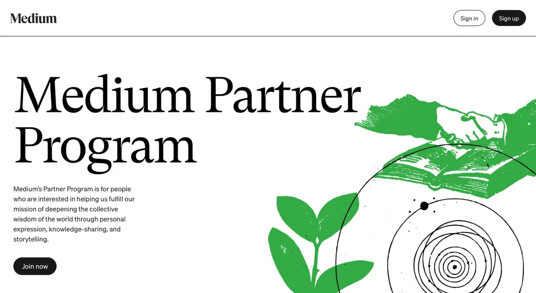 Medium Partner Program page with a Join now button
