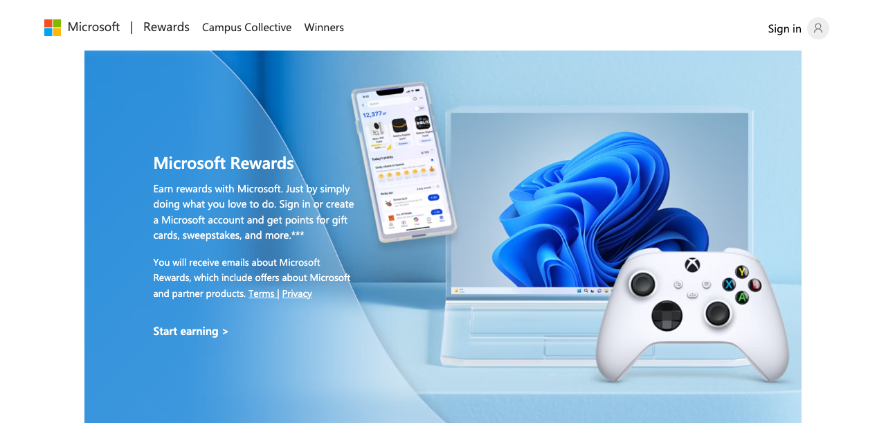 Microsoft Rewards homepage