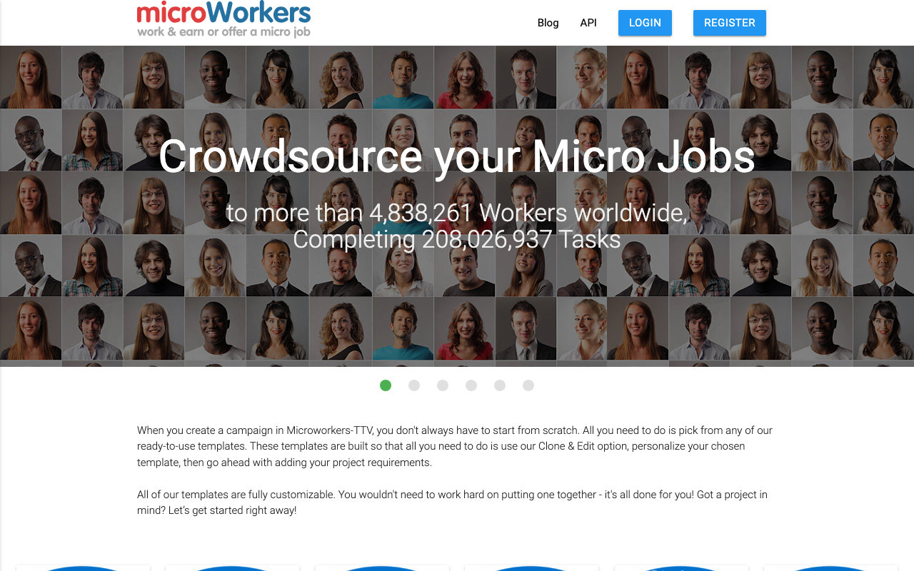 Microworkers homepage screenshot