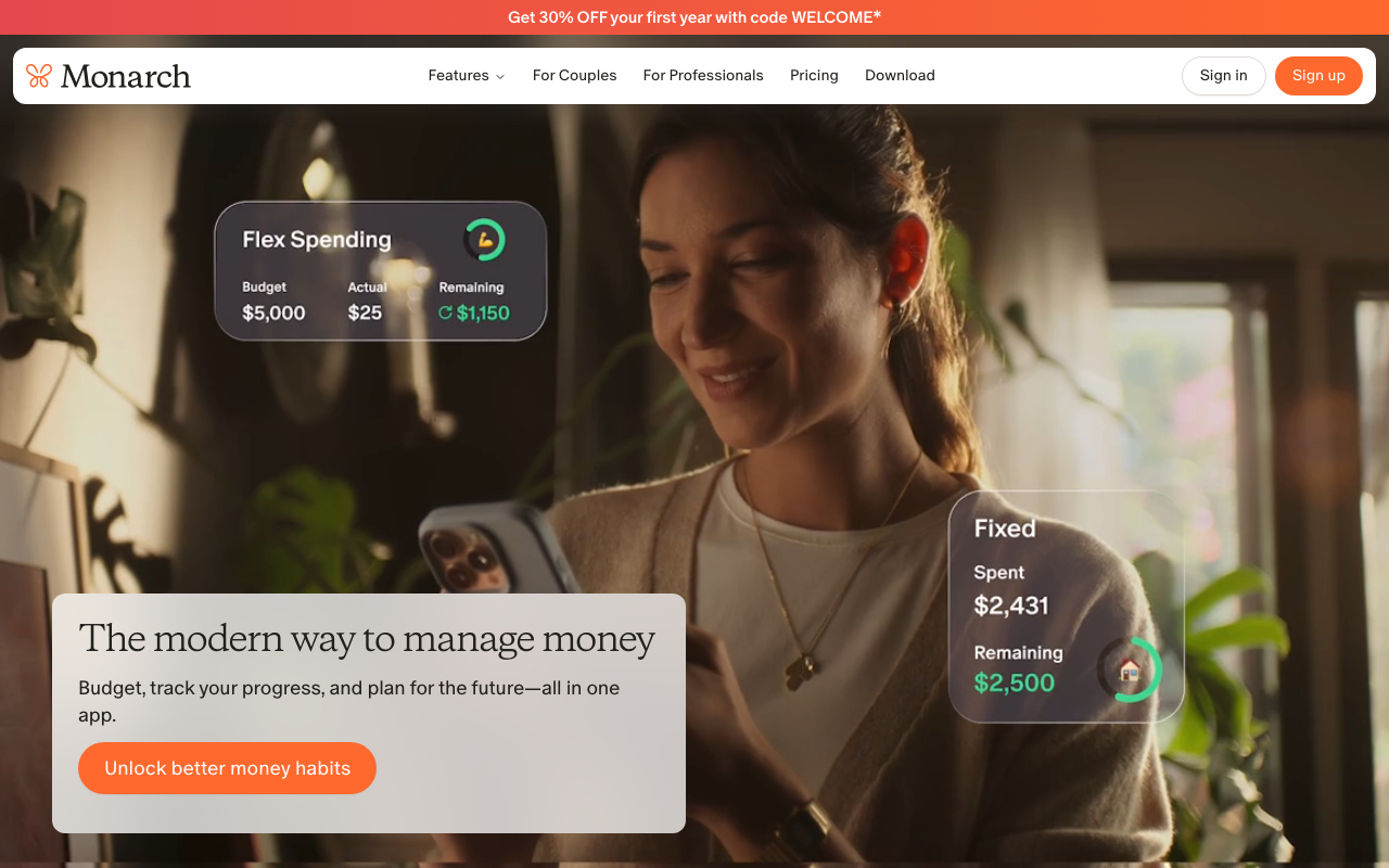 Monarch Money homepage screenshot