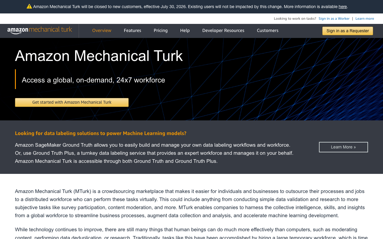 Amazon Mechanical Turk homepage screenshot